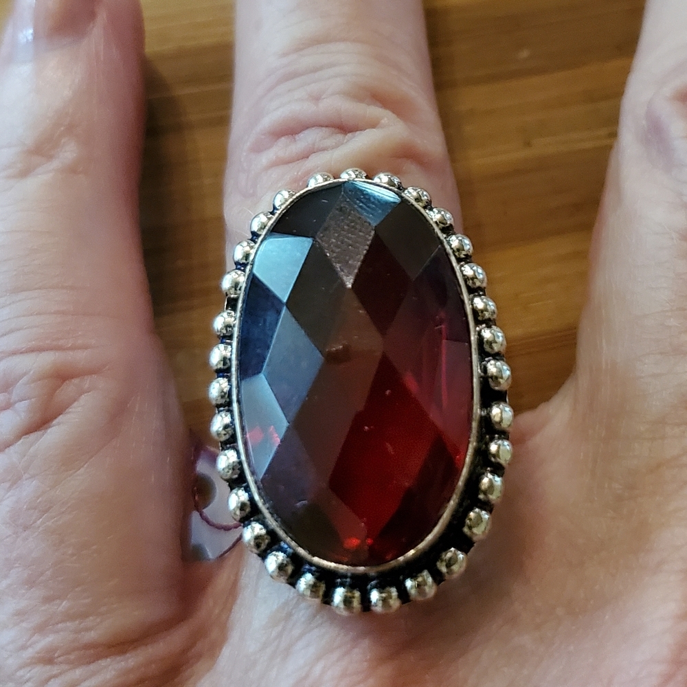 Garnet Silver Statement Ring - image 2